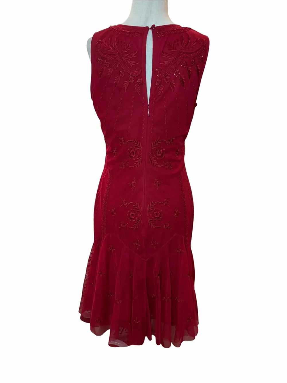 Aidan Mattox Embroidered Mesh Drop Waist Dress - Picture 4 of 12